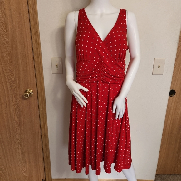 Red R&K polka dot sleeveless dress size 14 - Picture 1 of 11